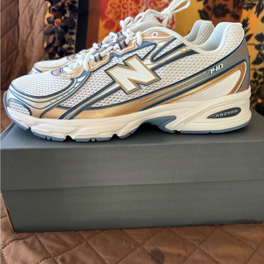 New Balance White and Gold Running Shoes